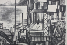 Load image into Gallery viewer, Seascape with church and houses. Lithograph. 1948.