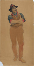 Load image into Gallery viewer, Portrait of a man with moustache holding pipe. Watercolor. XIX C.