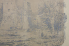 Load image into Gallery viewer, Anonymous artist. Seashore with fortress, boats and staffage figures. Graphite drawing. XIX C.