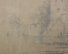 Load image into Gallery viewer, Anonymous artist. Seashore with fortress, boats and staffage figures. Graphite drawing. XIX C.