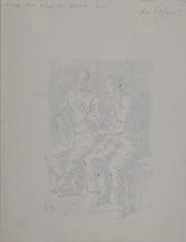 Load image into Gallery viewer, Charles Locke. Two man on bench. Ink, pen, and brush drawing. 1957.