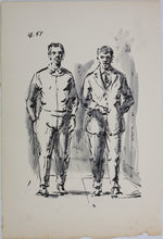 Load image into Gallery viewer, Charles Locke. Two standing men. Ink, pen, and brush drawing. 1957