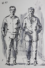 Load image into Gallery viewer, Charles Locke. Two standing men. Ink, pen, and brush drawing. 1957