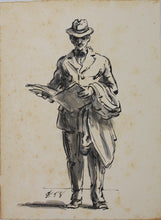 Load image into Gallery viewer, Charles Locke. Reading Man. Ink, pen, and brush drawing. 1958.