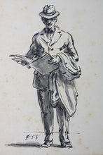 Load image into Gallery viewer, Charles Locke. Reading Man. Ink, pen, and brush drawing. 1958.