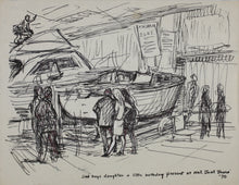Load image into Gallery viewer, John Middleton Freeman. Dad buys daughter a little birthday present. Ink drawing. 1970.