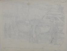 Load image into Gallery viewer, John Middleton Freeman. Dad buys daughter a little birthday present. Ink drawing. 1970.