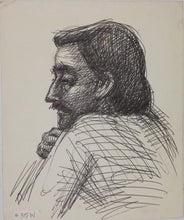 Load image into Gallery viewer, John Middleton Freeman. Portrait of a long-haired young man with a mustache. Ink drawing. Late XX C.