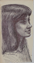 Load image into Gallery viewer, John Middleton Freeman. Portrait of a smiling girl. Ink drawing. Late XX C.