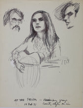 Load image into Gallery viewer, John Middleton Freeman. Portrait of a Country music singer with a guitar. Ink drawing. 1971.