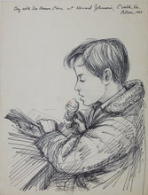 Load image into Gallery viewer, John Middleton Freeman. Portrait of a boy with Ice Cream Cone at Howard Johnson's. Ink drawing. 1969.