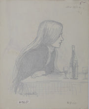 Load image into Gallery viewer, John Middleton Freeman. Portrait of a woman sitting at a restaurant table. Ink drawing. 1969