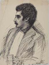 Load image into Gallery viewer, John Middleton Freeman. Portrait of a young man holding beer mug. Ink drawing. Late XX C.