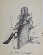 Load image into Gallery viewer, John Middleton Freeman. Portrait of a passenger. Ink drawing. 1970.