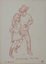 Load image into Gallery viewer, John Middleton Freeman. Line Dancing - Two Step. Dancers from Max's take a break. Two sanguine drawings. 1995.