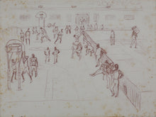 Load image into Gallery viewer, John Middleton Freeman. Sketch of a basketball court. Red Conte crayon drawing on a beige paper. Late XX C.