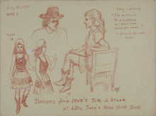 Load image into Gallery viewer, John Middleton Freeman. Line Dancing - Two Step. Dancers from Max's take a break. Two sanguine drawings. 1995.