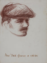 Load image into Gallery viewer, John Middleton Freeman. New York fireman at cabby. Brownish Conte crayon drawing. Late XX C.