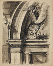 Load image into Gallery viewer, John Middleton Freeman. Steinway Hall. Decorations near corner. Ink and wash drawing. 1956.