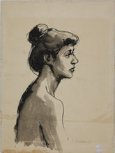 Load image into Gallery viewer, John Middleton Freeman. Bust portrait of a nude model in profile. Black ink and wash drawing. Late XX C.