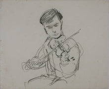 Load image into Gallery viewer, John Middleton Freeman. Portrait of Frank Zappa. Portrait of Violinist. Two Black Conte Crayon drawings. Late XX C.