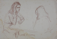Load image into Gallery viewer, John Middleton Freeman. Portrait of Laura & Courtney. Brownish Conte crayon drawing. Late XX C.