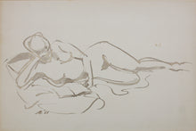 Load image into Gallery viewer, John Middleton Freeman. Reclining female nude reading. Sepia drawing. 1966.