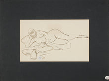 Load image into Gallery viewer, John Middleton Freeman. Reclining female nude reading with a jag. Sepia drawing. 1966.
