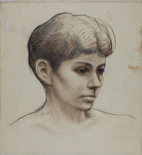 Load image into Gallery viewer, John Middleton Freeman. Female head in three quarters view. Ink and Brown Conte crayon drawing. Late XX C.