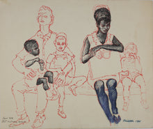Load image into Gallery viewer, John Middleton Freeman. New York IRT subway scene. Ink drawing. 1966.