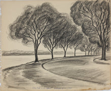 Load image into Gallery viewer, John Middleton Freeman. Cherry Trees on the Potomac. Black Conte crayon drawing. 1947.