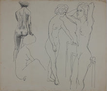 Load image into Gallery viewer, John Middleton Freeman. Life drawings. Sketches of females nude. Ink/pen outline drawing. Late XX C.
