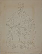 Load image into Gallery viewer, John Middleton Freeman. Sketch of a seating gentleman in period attire. Ink/pen outline drawing. 1953.