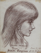 Load image into Gallery viewer, John Middleton Freeman. Portrait of a German-American Singer - Michelle Borgiano. Brownish Conte crayon drawing. 1950s..