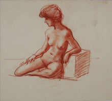 Load image into Gallery viewer, John Middleton Freeman. Seated nude model. Sanguine drawing. Late XX C.