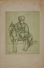 Load image into Gallery viewer, Unknown artist. Janissary in a papakha on horseback. Etching. 1967.