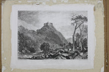 Load image into Gallery viewer, Joseph Mallord William Turner, after. Okehampton Castle on the River Okement. Engraved by Charles Turner. 1825.