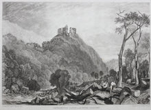 Load image into Gallery viewer, Joseph Mallord William Turner, after. Okehampton Castle on the River Okement. Engraved by Charles Turner. 1825.