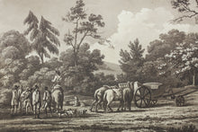 Load image into Gallery viewer, Joshua Bryant. Sporting scene in the forest of trois fontaine. Aquatint by Merigot. 1806.