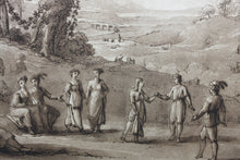 Load image into Gallery viewer, Claude Lorrain, after. A Landscape with dancing Peasants. Etching by Richard Earlom. 1807.
