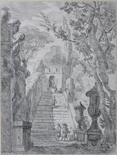 Load image into Gallery viewer, Jan Frans van Bloemen. Italianate landscape with walkers at a staircase. Etching. 1689 - 1749.