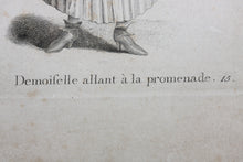Load image into Gallery viewer, Johann Rudolf Huber, after. Demoiselle allant a la promenade. Engraved by Johann Rudolf Schellenberg. Basel, 1798.