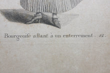 Load image into Gallery viewer, Johann Rudolf Huber, after. Bourgeoise allant à un enterrement. Engraved by Johann Rudolf Schellenberg. Basel, 1798.