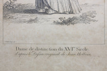 Load image into Gallery viewer, Hans Holbein the Younger, after. Dame de distinction du XVIème Siècle. Engraving by Johann Rudolf Schellenberg. Basel, 1798.