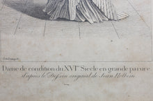 Load image into Gallery viewer, Hans Holbein the Younger, after. Dame de condition du XVIème Siècle en grande parure. Engraving by Johann Rudolf Schellenberg. Basel, 1798.