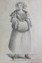 Load image into Gallery viewer, Johann Rudolf Huber, after. Bourgeoise en habit d'hyver. Engraved by Johann Rudolf Schellenberg. Basel, 1798.