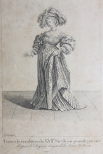 Load image into Gallery viewer, Hans Holbein the Younger, after. Dame de condition du XVIème Siècle en grande parure. Engraving by Johann Rudolf Schellenberg. Basel, 1798.