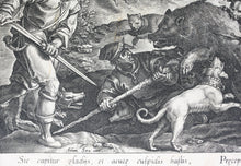 Load image into Gallery viewer, Jan van der Straet, after. Bear Hunt with Nets. Engraving by Philip Galle. C. 1578.