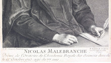 Load image into Gallery viewer, Jean-Baptiste Santerre, after. Portrait of Nicolas Malebranche. Engraving by Nicolas Etienne Edelinck. 1715 - 1767.