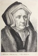 Load image into Gallery viewer, Hans Holbein the Younger, after. Portrait of Lady Margaret Butts. Etching by Wenceslaus Hollar. 1649.